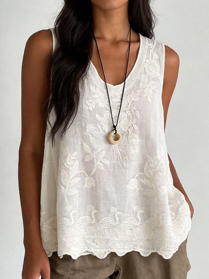 Women's Vintage Lace Sleeveless Cotton And Linen Vest Top, Lily & Sam, image 1