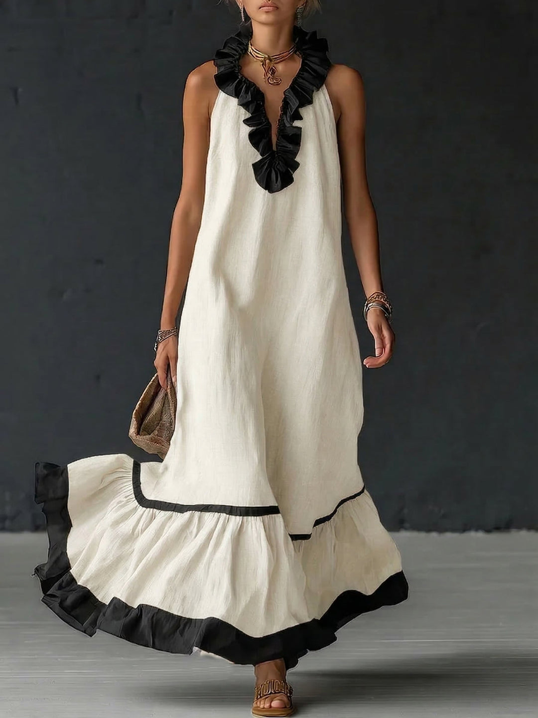 Romantic Ruffled Color blocked Maxi Dress, Lily & Sam, image 8