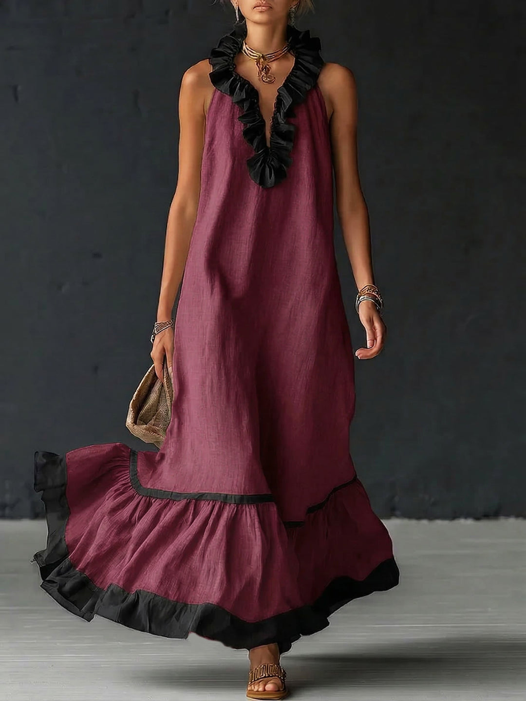 Romantic Ruffled Color blocked Maxi Dress, Lily & Sam, image 7