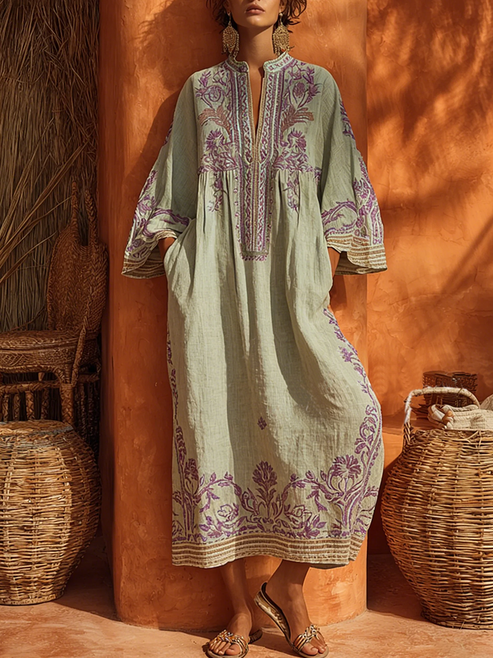 Bohemian Floral Print Cotton linen Maxi Dress, Lily & Sam, image 1