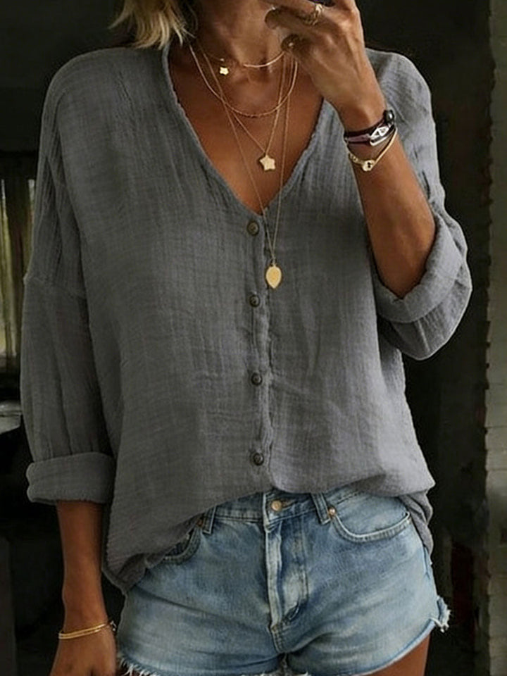 Women's Cotton Linen Loose Solid Color Long sleeved Shirt, Lily & Sam, image 6
