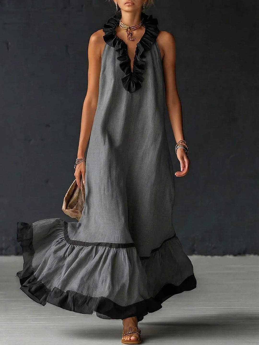Romantic Ruffled Color blocked Maxi Dress, Lily & Sam, image 9