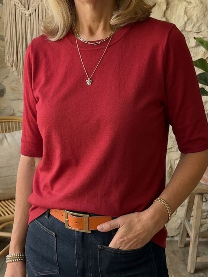 Cozy Minimalist Half sleeve Cotton T shirt, Lily & Sam, image 10
