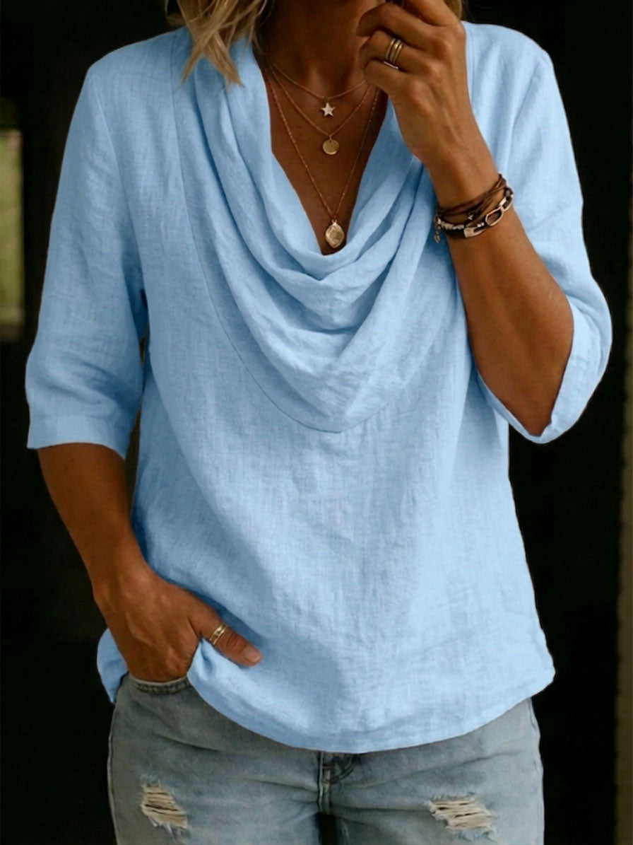 Women's Solid color Swing neck Casual Cotton linen Shirt Top, Lily & Sam, image 2