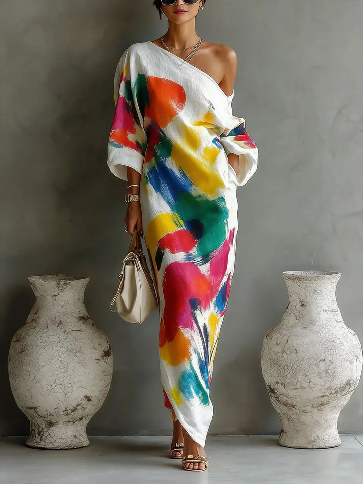 Women's Artistic Print One shoulder Maxi Dress, Lily & Sam, image 1