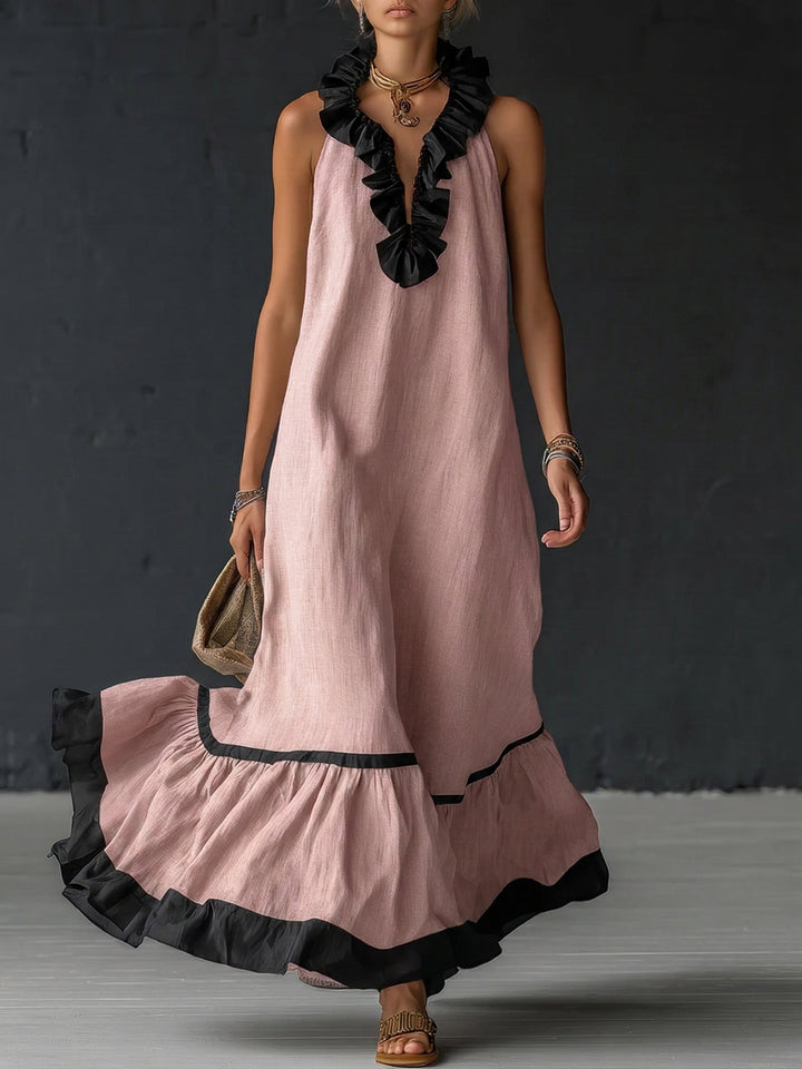 Romantic Ruffled Color blocked Maxi Dress, Lily & Sam, image 1