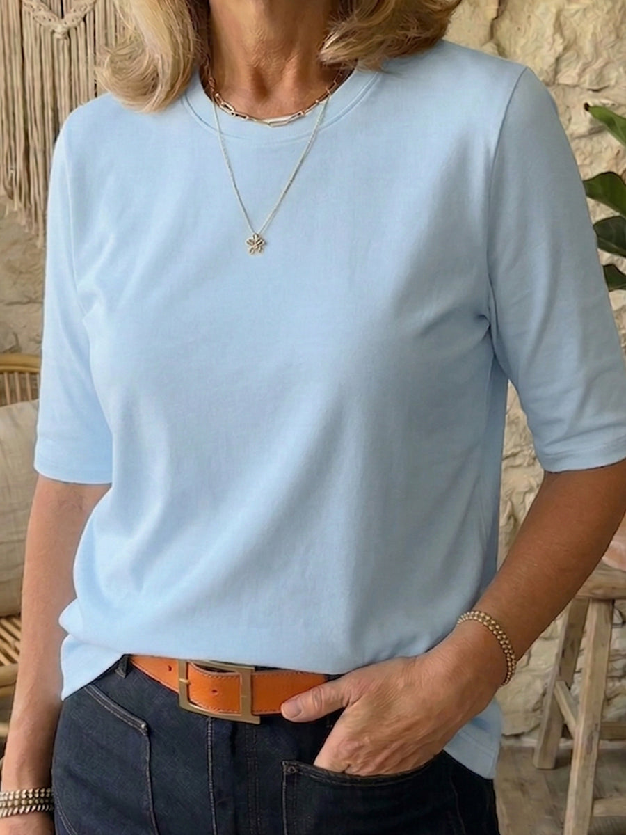 Cozy Minimalist Half sleeve Cotton T shirt, Lily & Sam, image 9