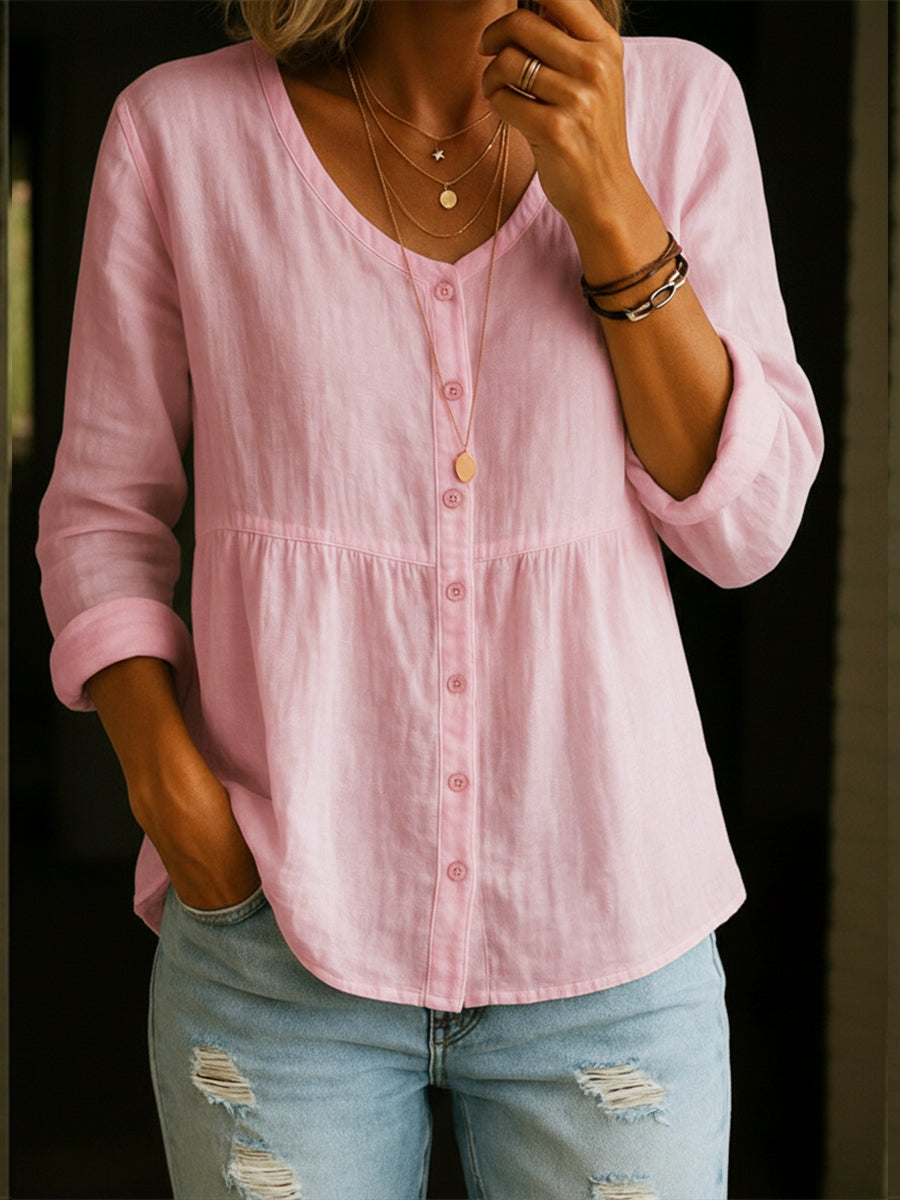 3/4 Sleeve Crew Neck Loose Hip Length Casual Blouse, Lily & Sam, image 1