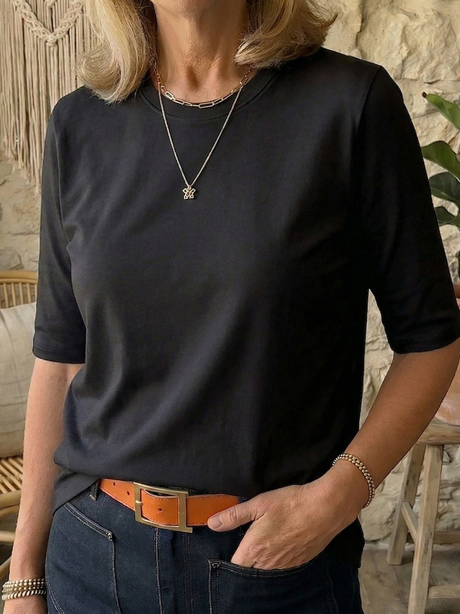 Cozy Minimalist Half sleeve Cotton T shirt, Lily & Sam, image 11