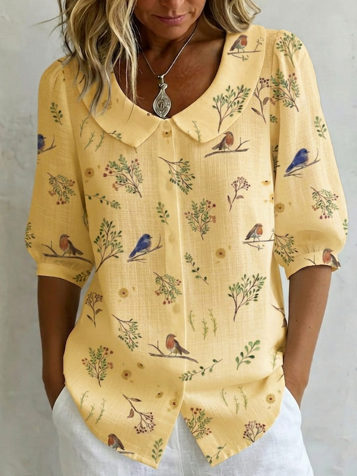 Forest Whispers Peter Pan Collar Linen Cotton Shirt, Lily & Sam, image 5