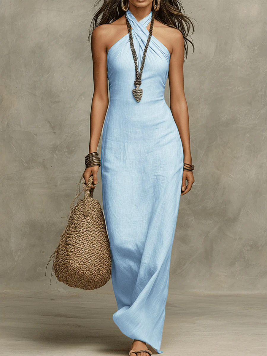 Stylish & Halter neck Cotton linen Maxi Dress, Lily & Sam, image 5