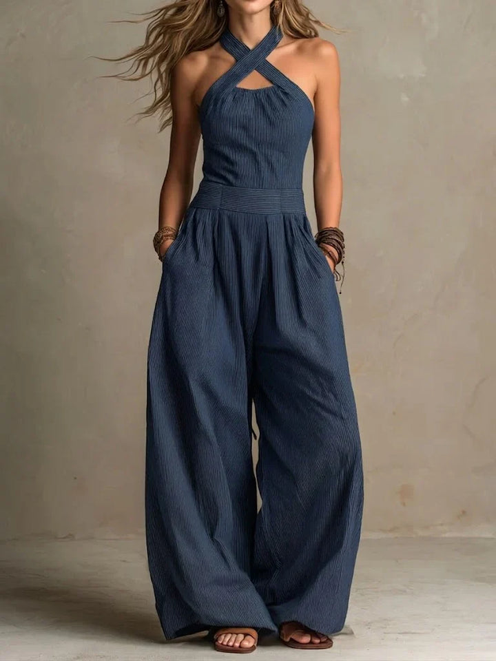 Women's Cross neck Halter Design Cotton linen Jumpsuit, Lily & Sam, image 4