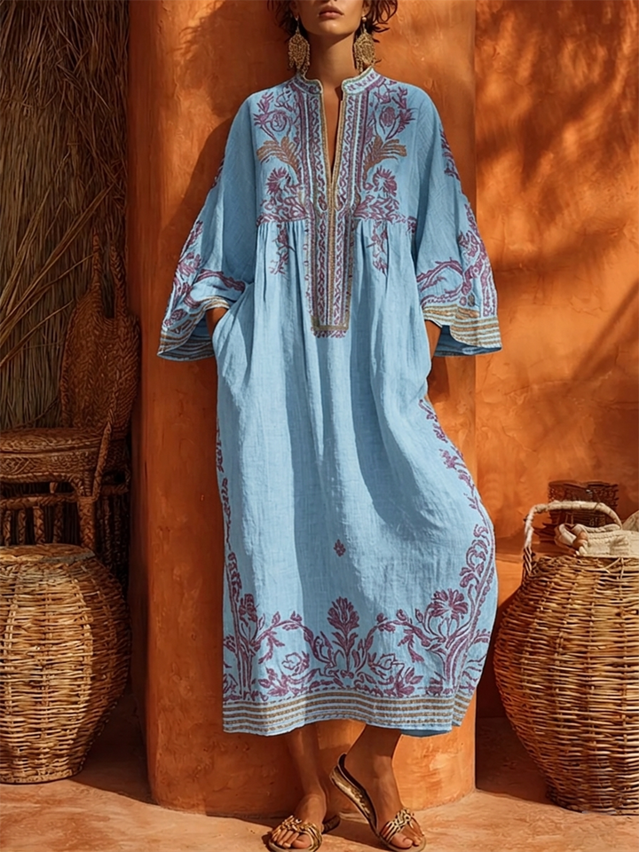 Bohemian Floral Print Cotton linen Maxi Dress, Lily & Sam, image 5