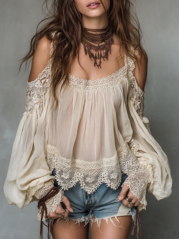 Women's Off shoulder Lace Trim Top, Lily & Sam, image 1