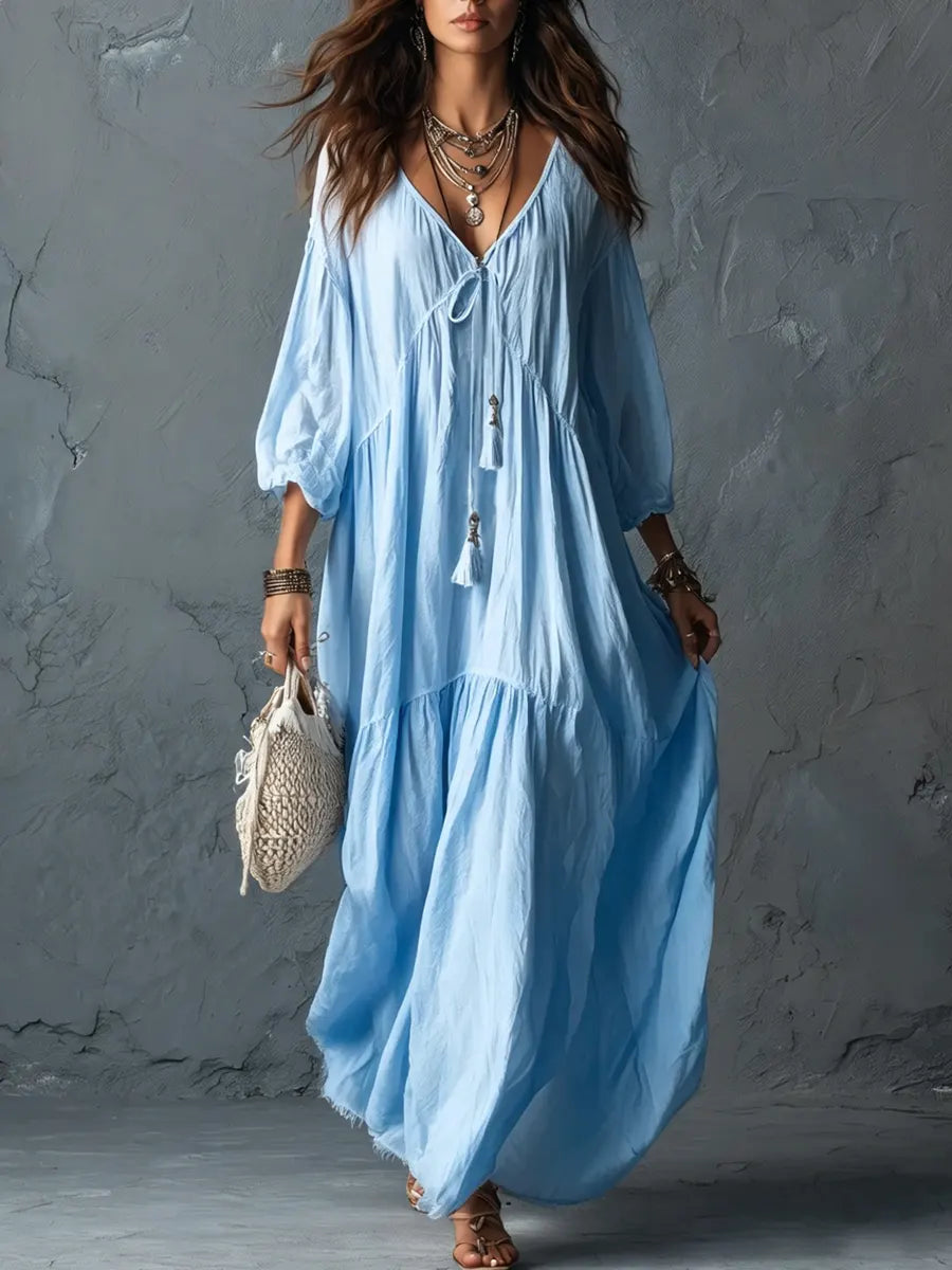 Women's Loose Bohemian Style Cotton Linen Long Dress, Lily & Sam, image 3