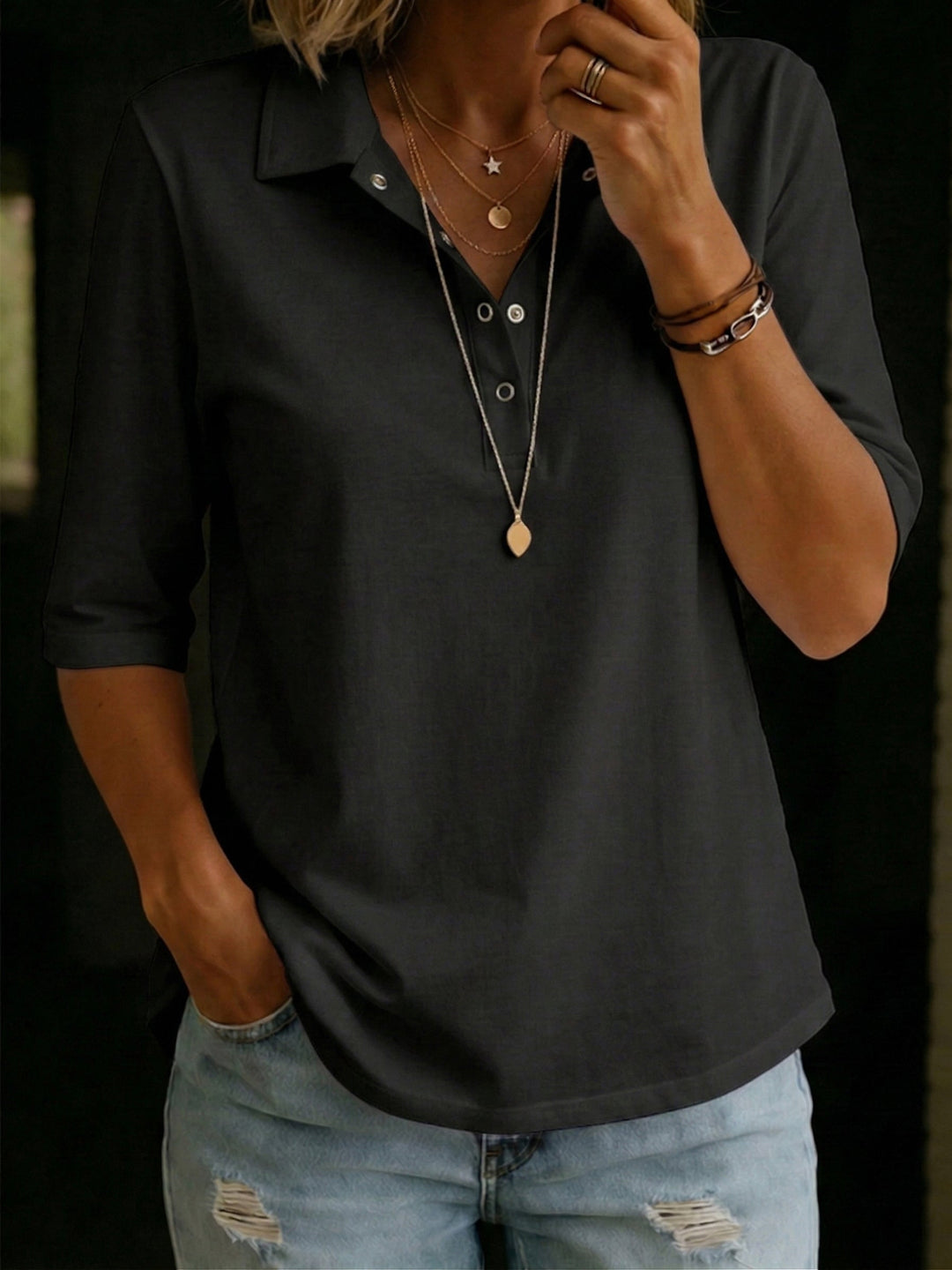 Casual Cozy Polo Collar Cotton Half sleeve T shirt, Lily & Sam, image 5