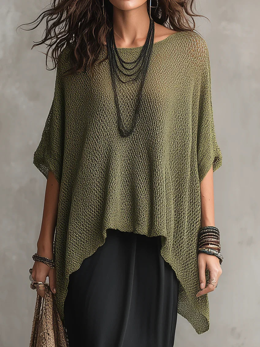Women's Simple Oversized Knit Sweater With Asymmetrical Hem Design, Lily & Sam, image 1