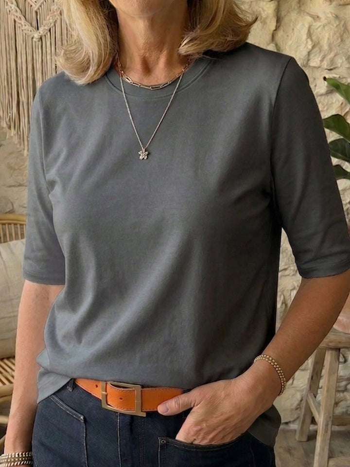 Cozy Minimalist Half sleeve Cotton T shirt, Lily & Sam, image 7