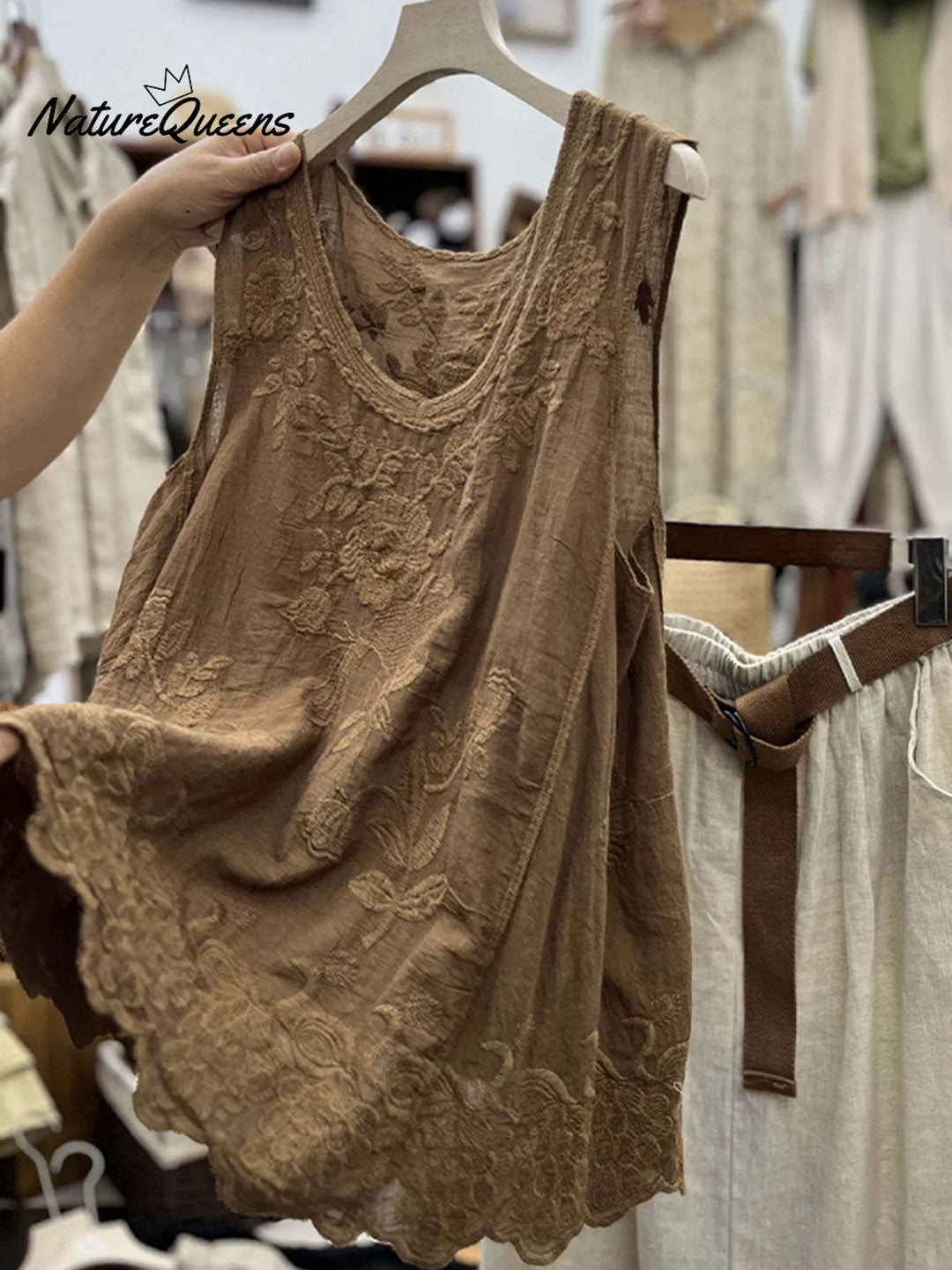 Women's Vintage Lace Sleeveless Cotton And Linen Vest Top, Lily & Sam, image 5