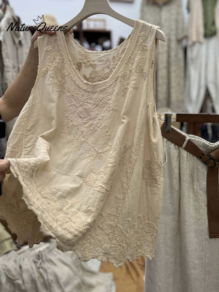 Women's Vintage Lace Sleeveless Cotton And Linen Vest Top, Lily & Sam, image 6