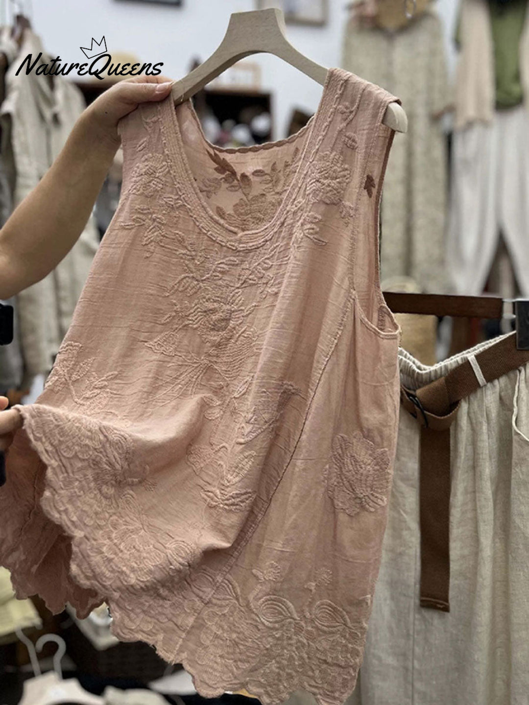 Women's Vintage Lace Sleeveless Cotton And Linen Vest Top, Lily & Sam, image 7