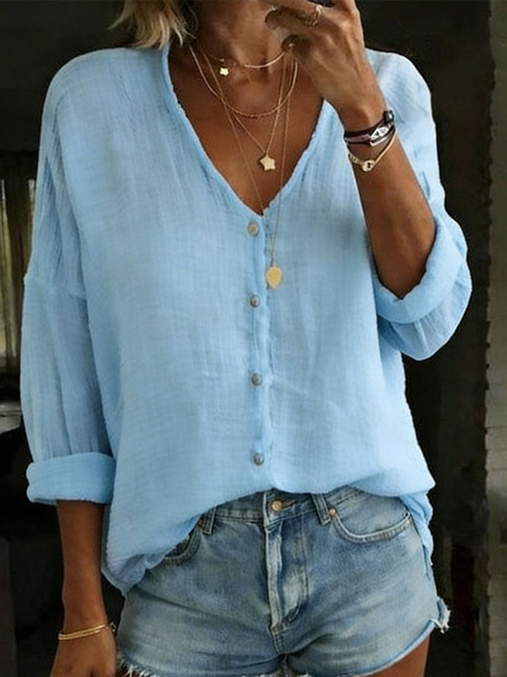 Women's Cotton Linen Loose Solid Color Long sleeved Shirt, Lily & Sam, image 2