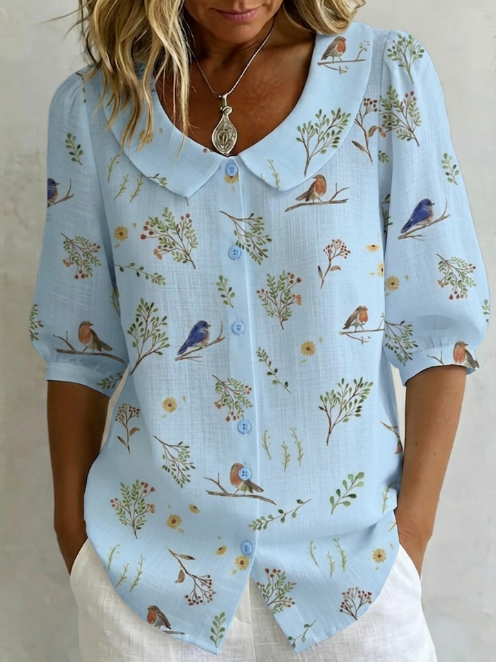 Forest Whispers Peter Pan Collar Linen Cotton Shirt, Lily & Sam, image 6