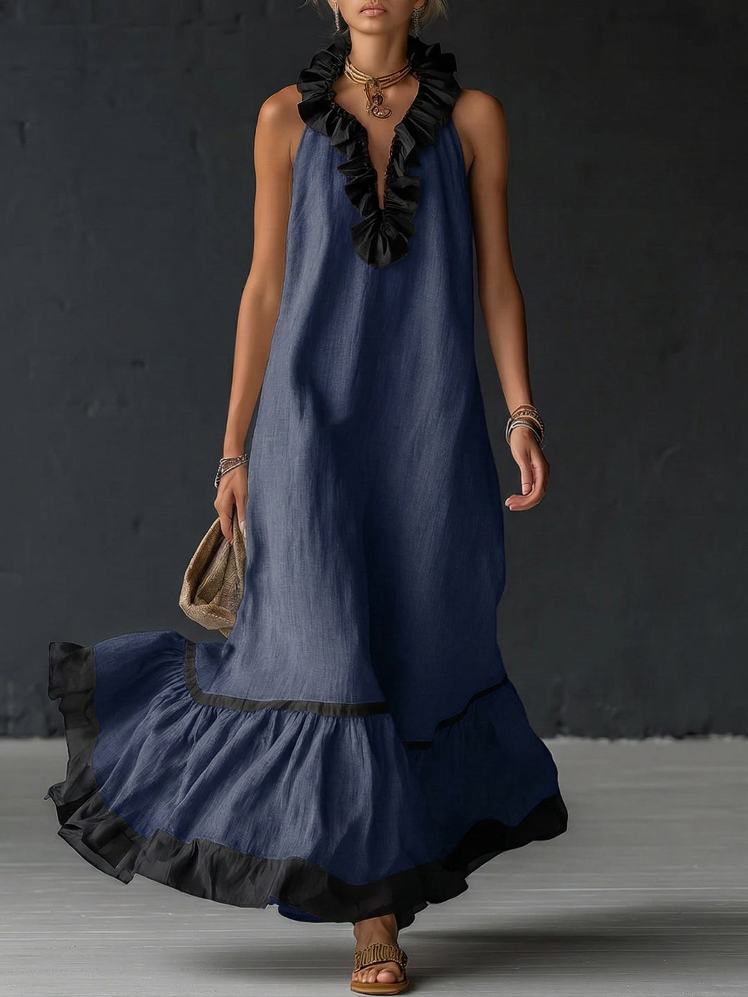 Romantic Ruffled Color blocked Maxi Dress, Lily & Sam, image 5