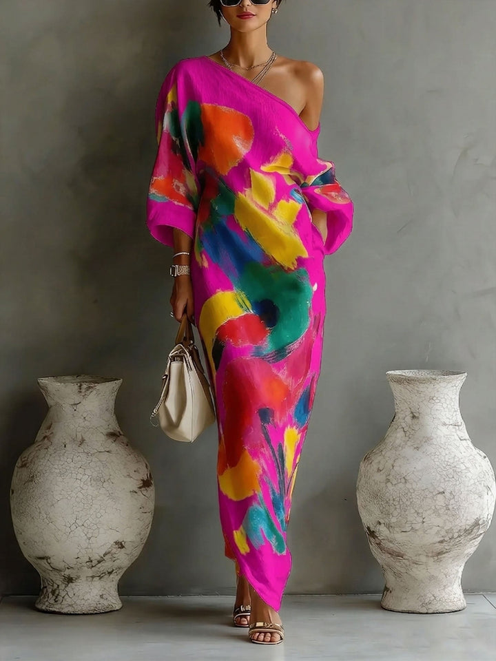 Women's Artistic Print One shoulder Maxi Dress, Lily & Sam, image 3