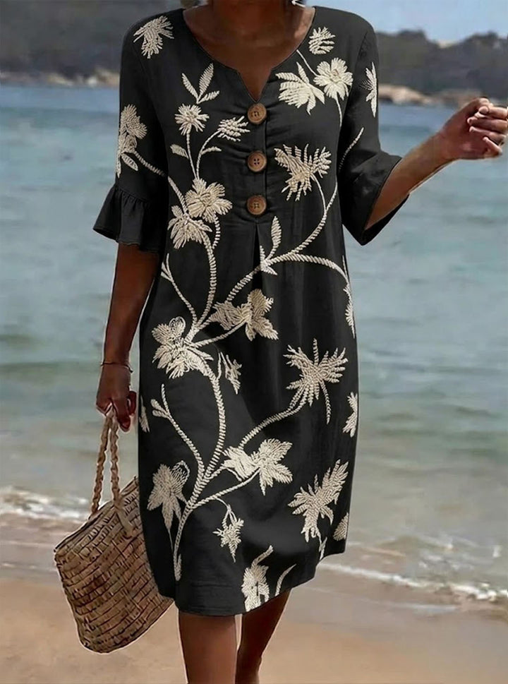Women's Floral Print Casual Cotton Linen Dress, Lily & Sam, image 5