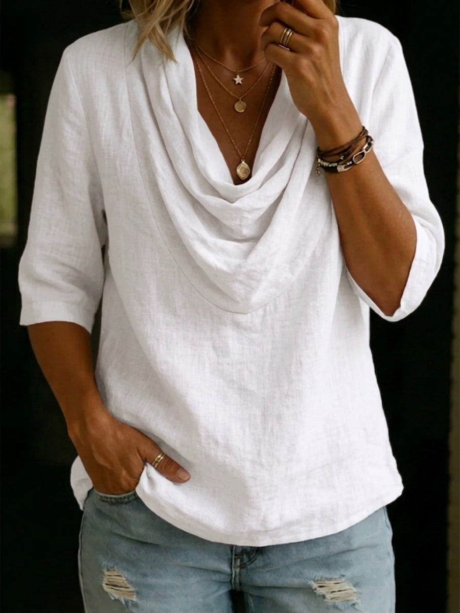 Women's Solid color Swing neck Casual Cotton linen Shirt Top, Lily & Sam, image 1