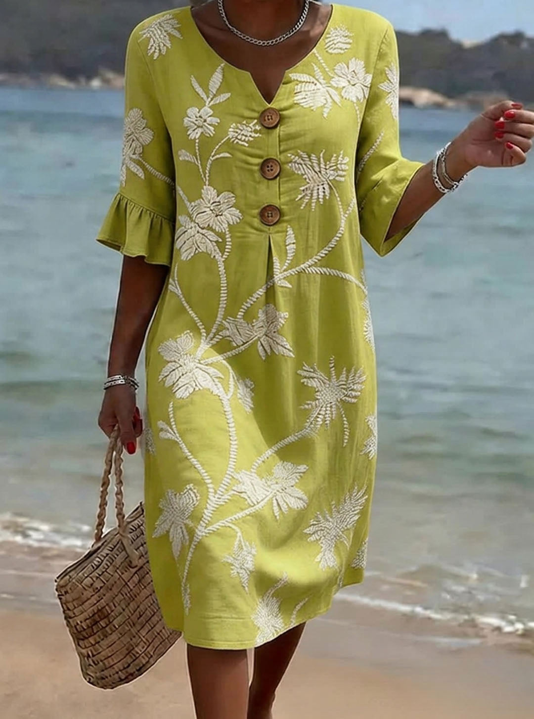 Women's Floral Print Casual Cotton Linen Dress, Lily & Sam, image 2