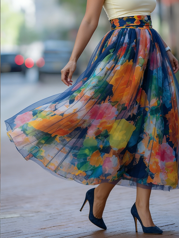 Artistic Watercolor Print Mesh paneled Skirt, Lily & Sam, image 5