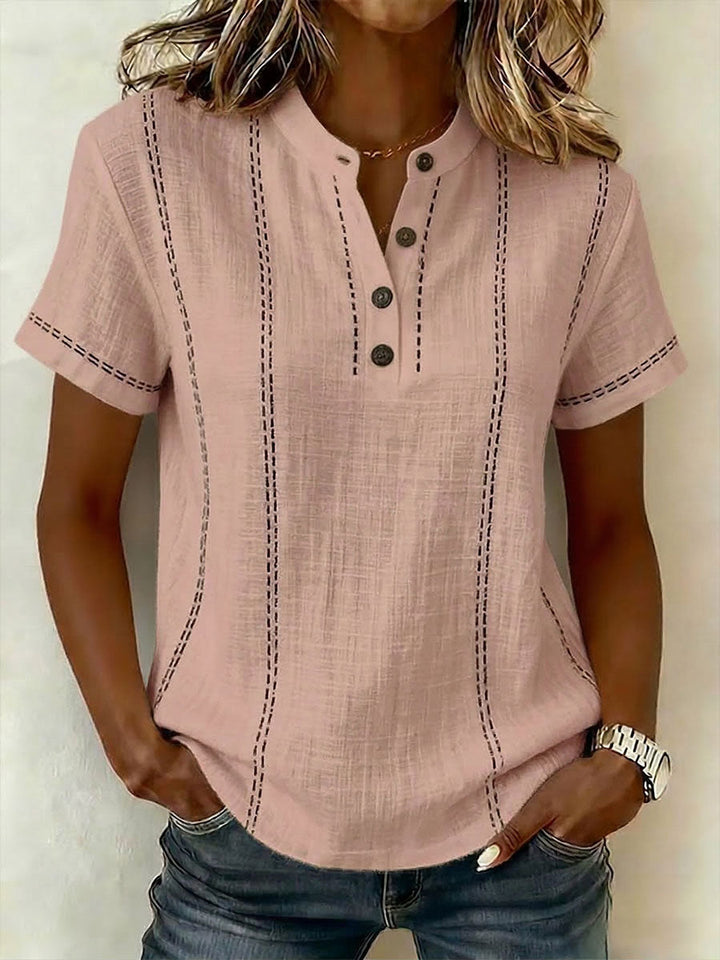 Women's V neck Short sleeve Casual Loose Cotton linen Top, Lily & Sam, image 3