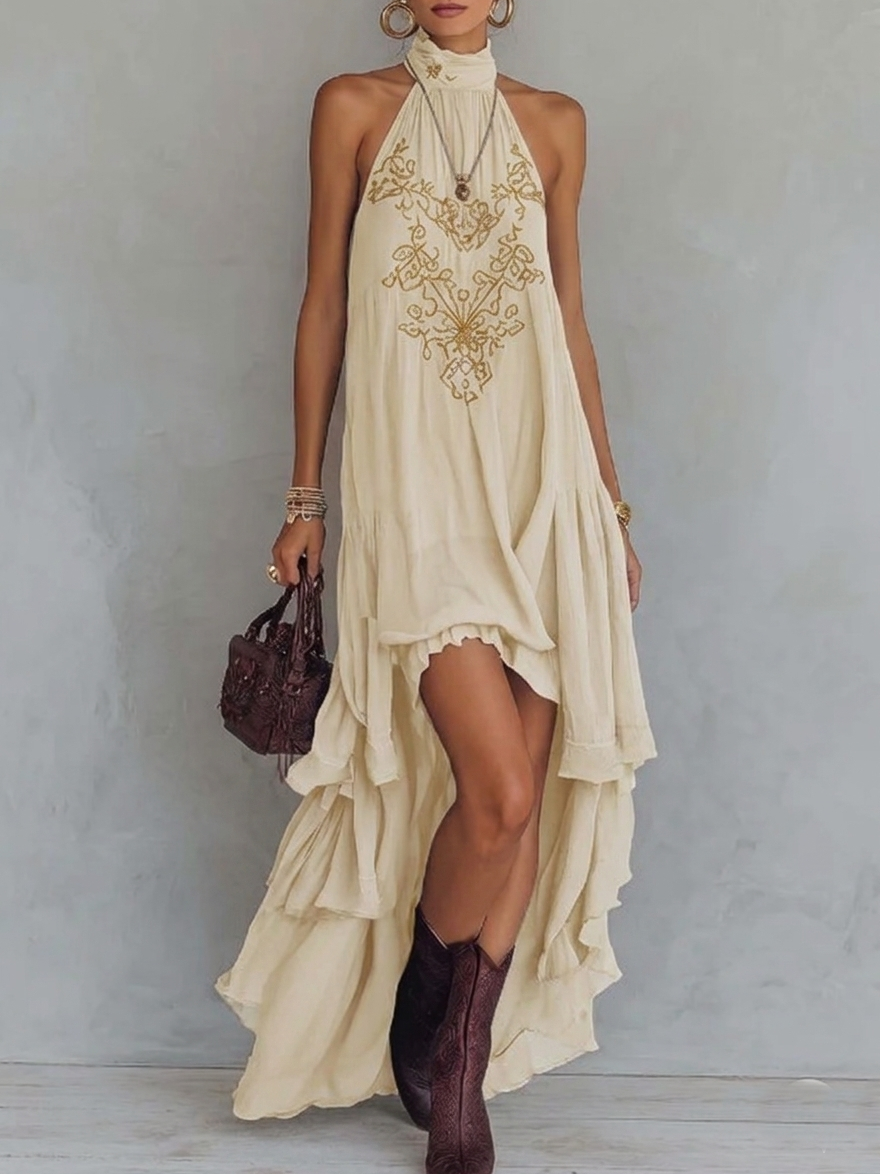 Retro Halter Neck Irregular Ruffle Maxi Dress, Lily & Sam, image 6