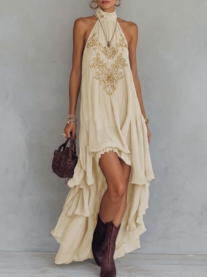 Retro Halter Neck Irregular Ruffle Maxi Dress, Lily & Sam, image 6