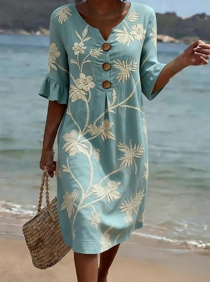 Women's Floral Print Casual Cotton Linen Dress, Lily & Sam, image 1