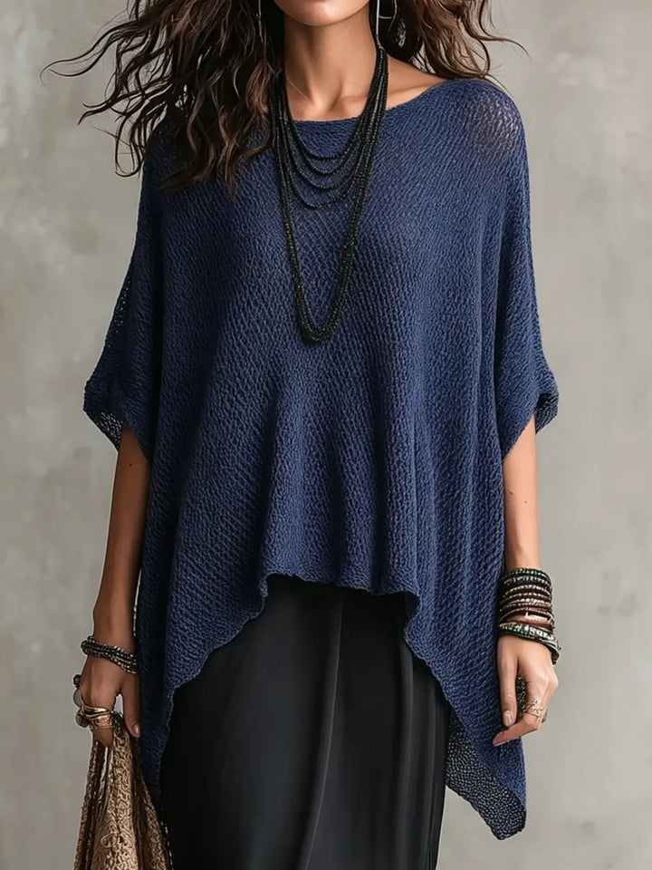 Women's Simple Oversized Knit Sweater With Asymmetrical Hem Design, Lily & Sam, image 3