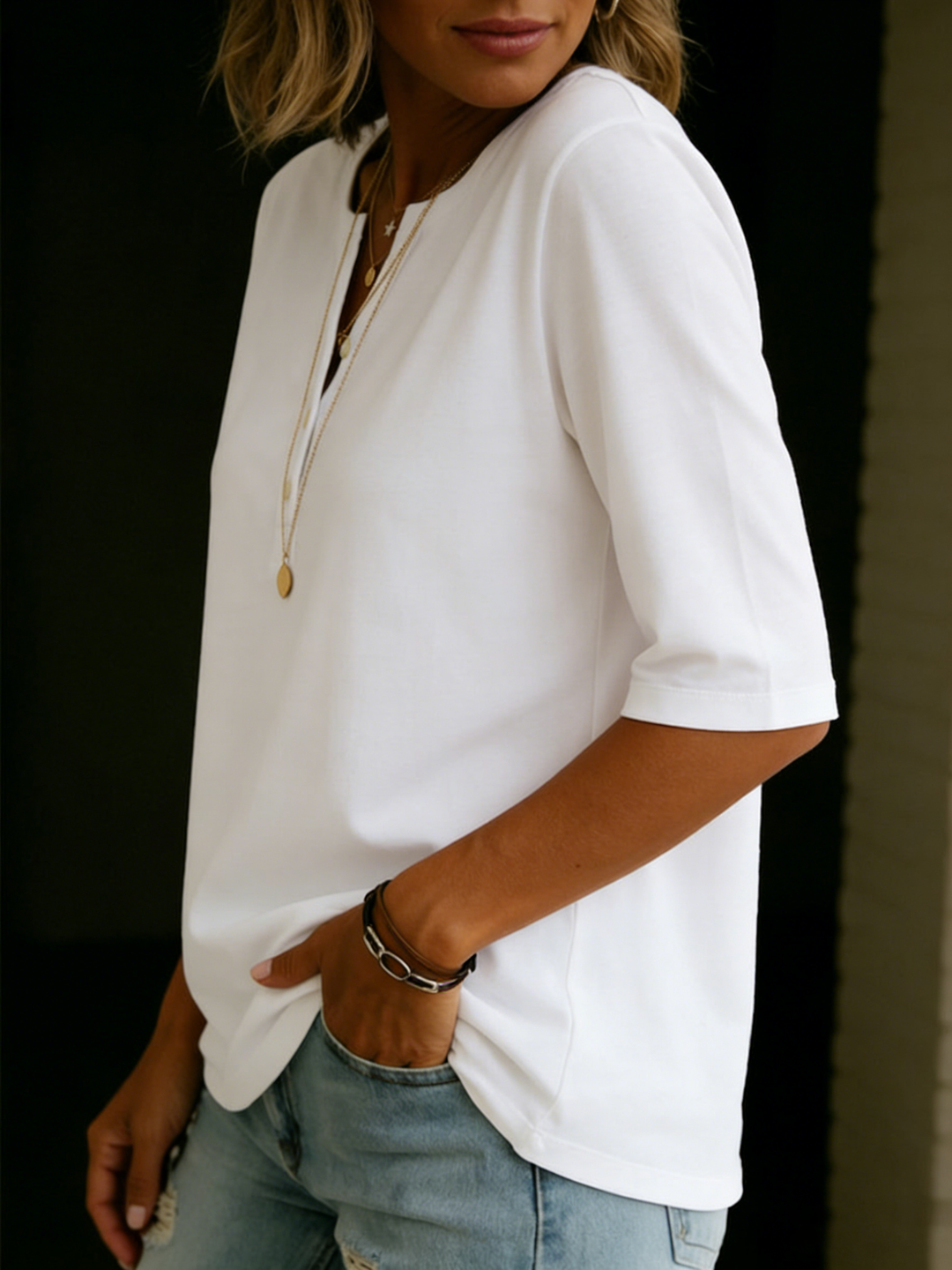Classic Henley Collar Cotton T shirt, Lily & Sam, image 4