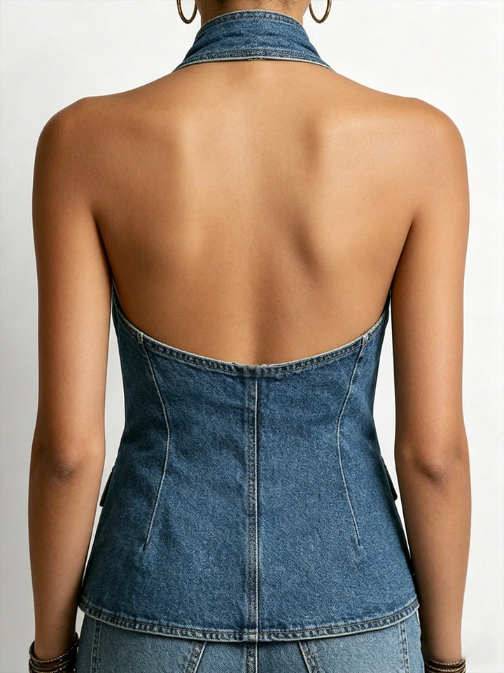 Stylish Casual Halter neck Denim Top, Lily & Sam, image 2