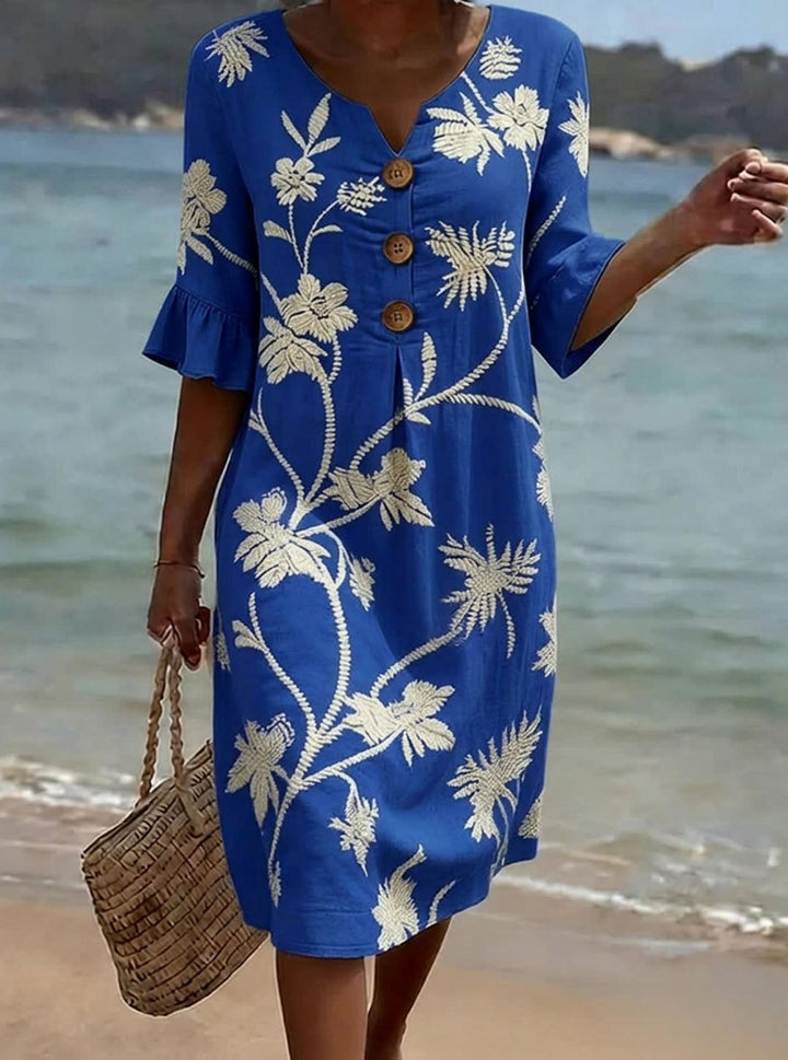 Women's Floral Print Casual Cotton Linen Dress, Lily & Sam, image 6
