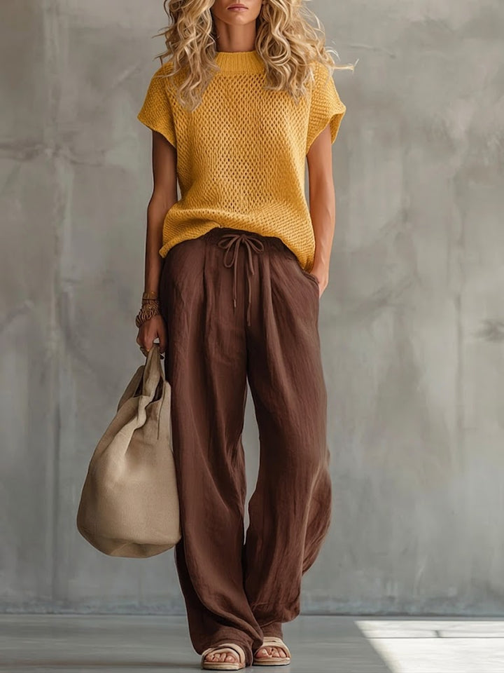 Casual Knitted Pullover Top And Linen cotton Trousers Two piece Set, Lily & Sam, image 3