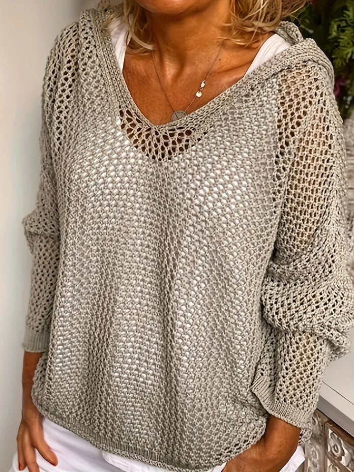 Women's Casual Hooded Open knit Sweater, Lily & Sam, image 3