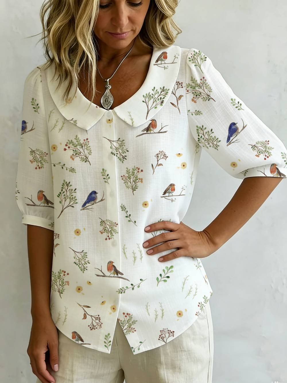 Forest Whispers Peter Pan Collar Linen Cotton Shirt, Lily & Sam, image 2