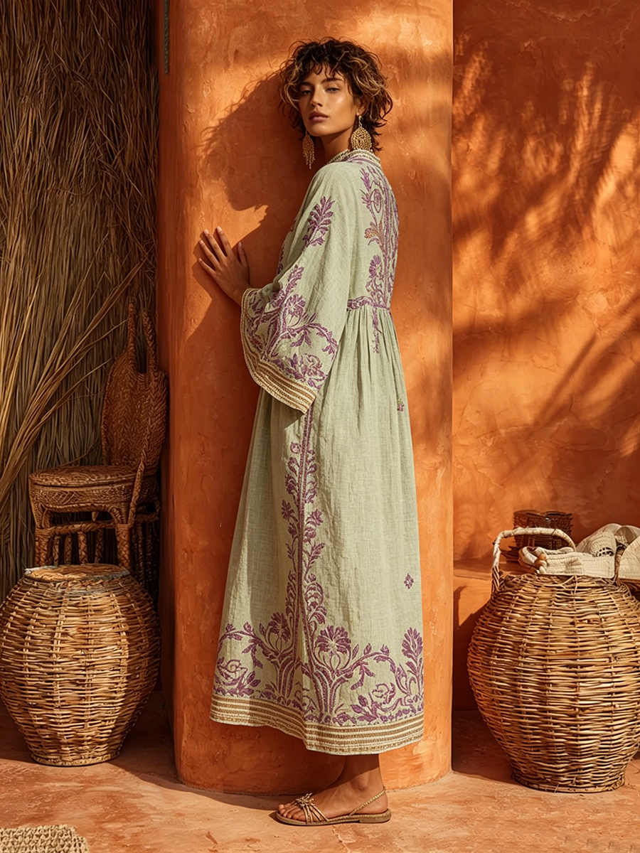 Bohemian Floral Print Cotton linen Maxi Dress, Lily & Sam, image 3