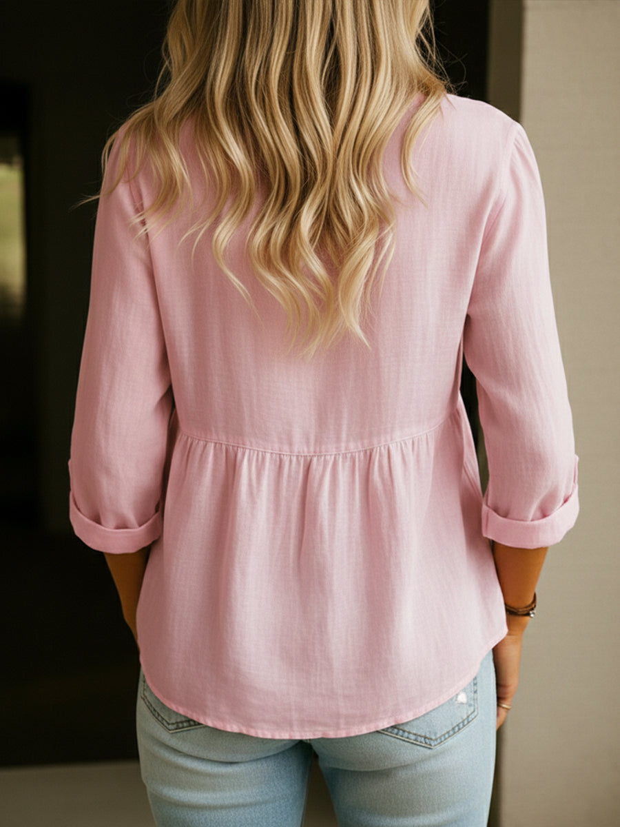 3/4 Sleeve Crew Neck Loose Hip Length Casual Blouse, Lily & Sam, image 3