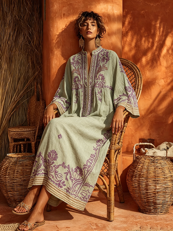 Bohemian Floral Print Cotton linen Maxi Dress, Lily & Sam, image 2
