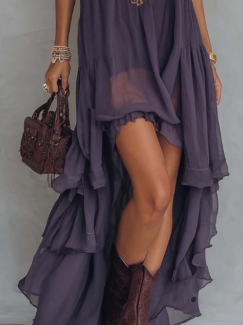 Retro Halter Neck Irregular Ruffle Maxi Dress, Lily & Sam, image 3