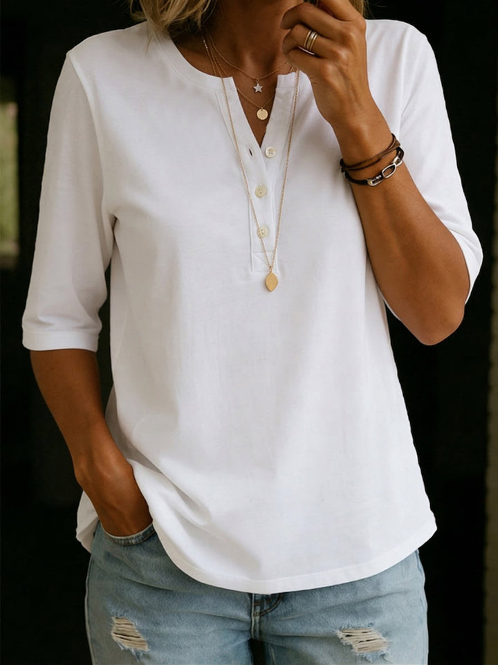 Classic Henley Collar Cotton T shirt, Lily & Sam, image 3
