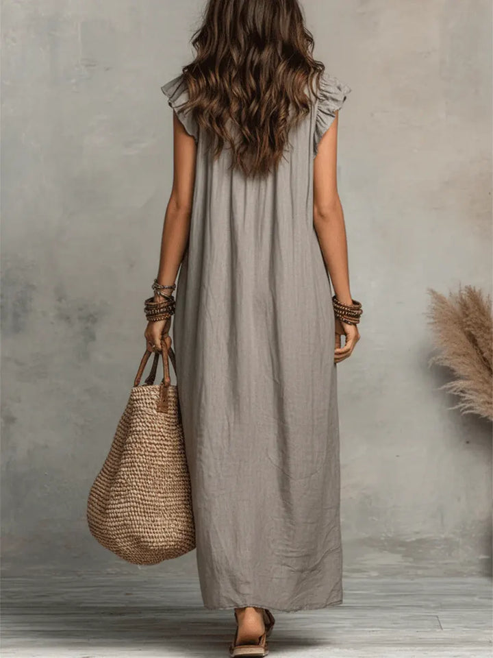 Women's Solid Color Ruffled Art Casual Fashion Cozy Cotton Linen Dress, Lily & Sam, image 8